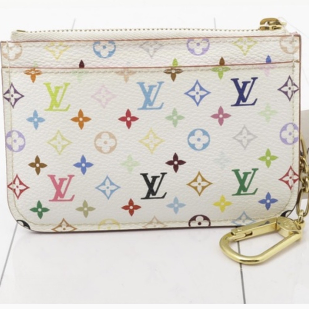Authentic LOUIS VUITTON Monogram Multicolor Key Pouch White Litchi - Picture 1 of 8
